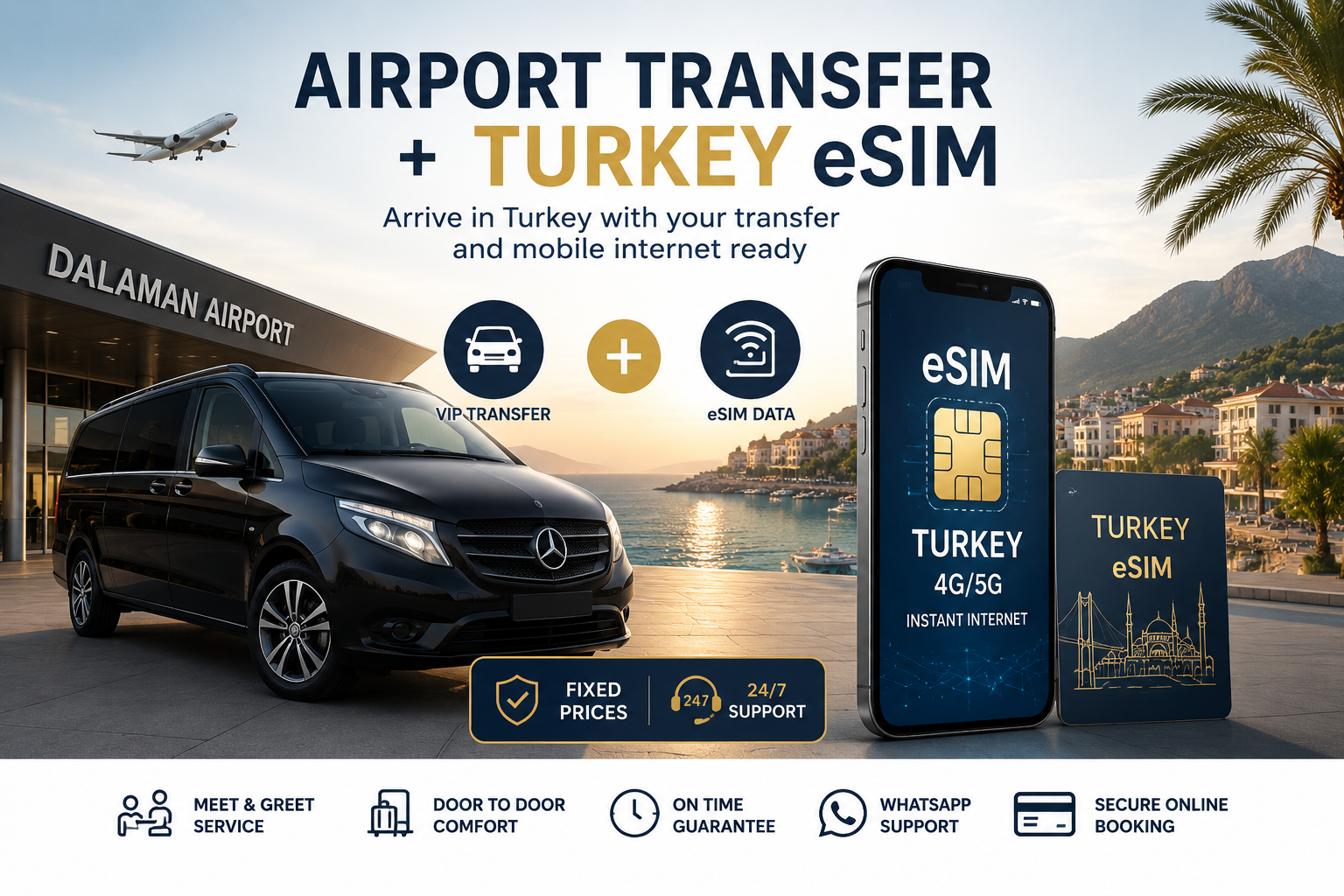 Airport transfer and Turkey eSIM package for tourists arriving in Turkey